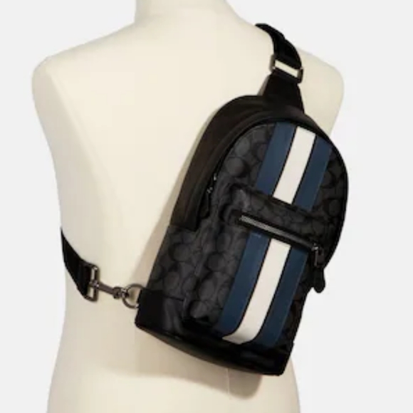 Coach Original West Pack In Signature Canvas With Varsity Stripe Backpack Sling - Picture 8 of 8
